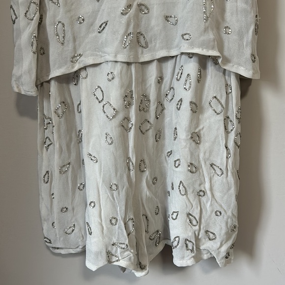 CHAN LUU sequin romper lunar rock silver beaded adjustable straps Sz XS - Picture 8 of 14